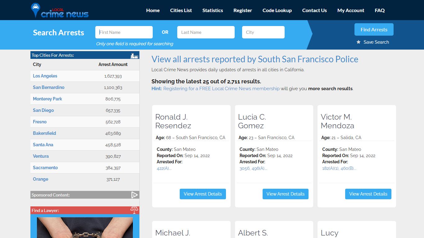 Arrests reported by South San Francisco Police | Local Crime News